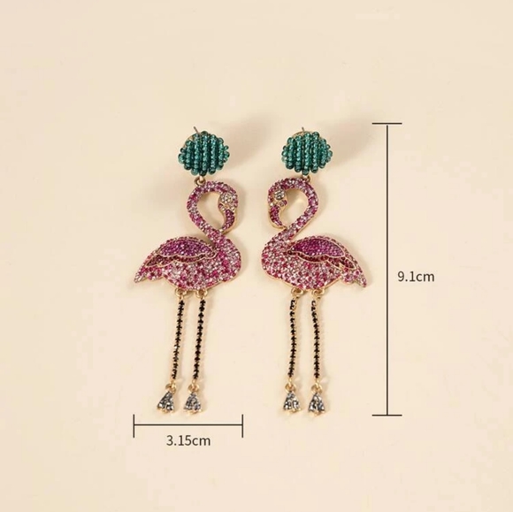 Restocked!  "Lisea"  Rhinestone Flamingo Drop Earrings Stud Earrings - Picture 7 of 7